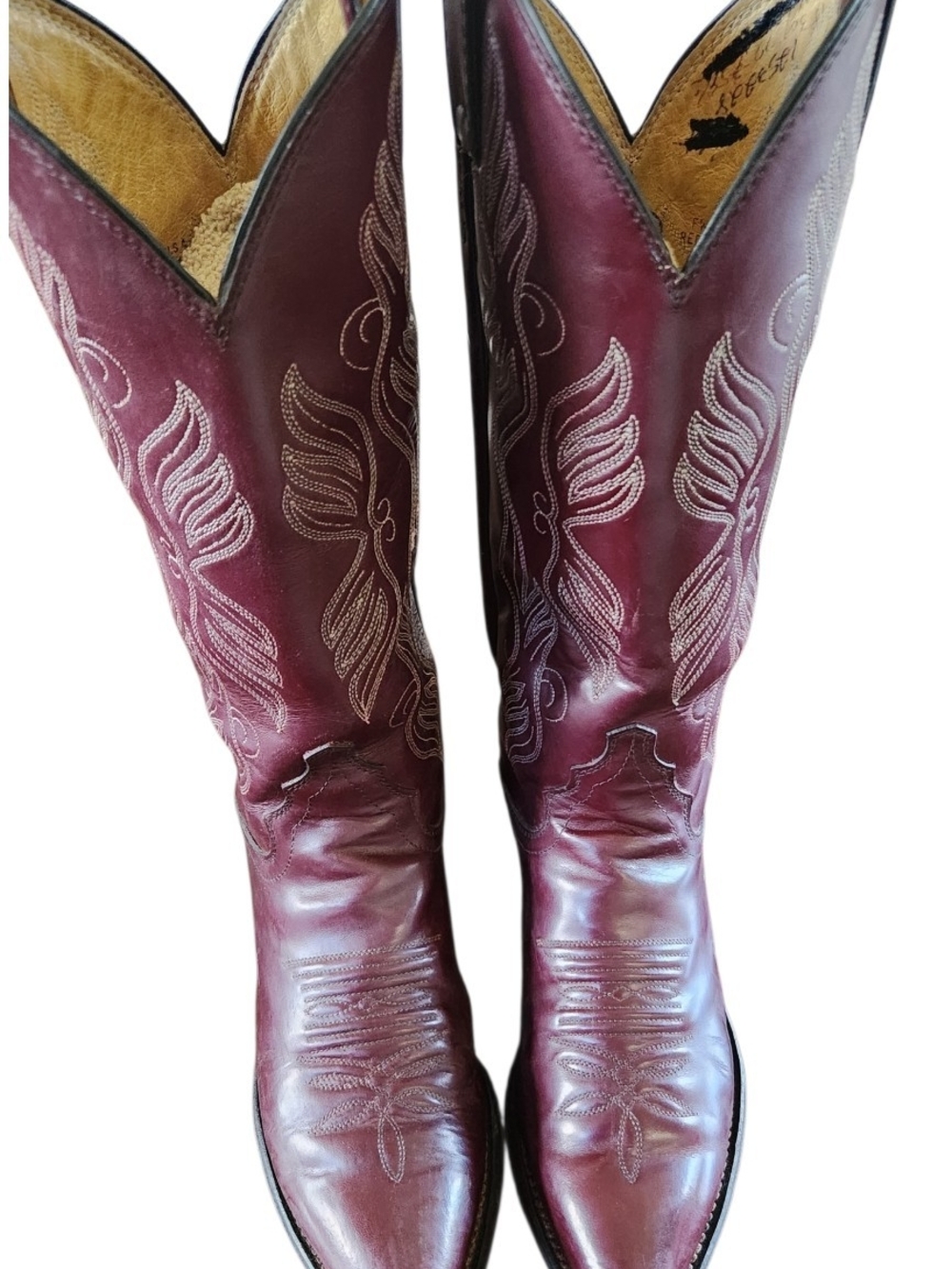 Justin Rare Vintage Oxblood Brown Leather Cowboy Boots, Women's 7B - Picture 2 of 10